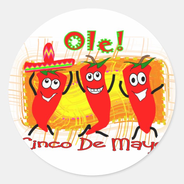 Sticker Rond Cinco de Mayo 3 chili Peppers dansants - Adorable (Devant)