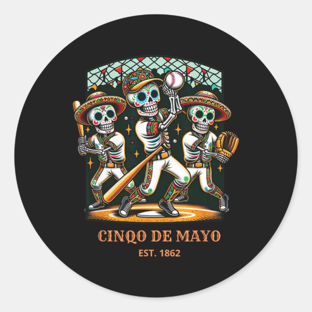 Sticker Rond Cinco De Mayo Bysebyll Skeletons (Devant)