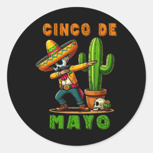 Sticker Rond Cinco De Mayo Cactus Mexicain Poncho Sombrero Casq