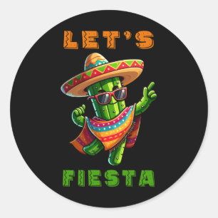 Sticker Rond Cinco De Mayo Cactus Mexicain Poncho Sombrero Casq