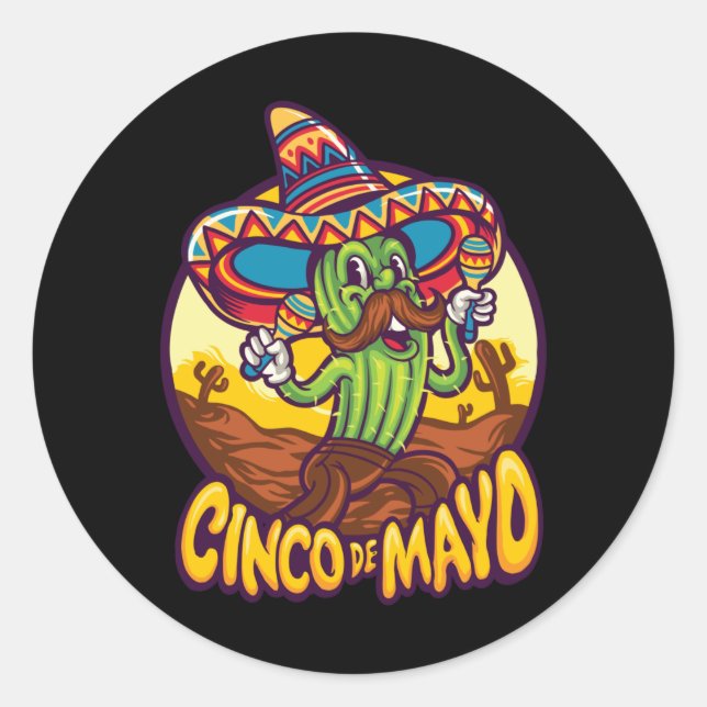 Sticker Rond Cinco De Mayo Cactus Sombrero Mexique (Devant)