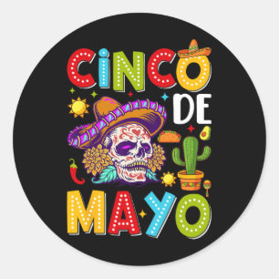 Sticker Rond Cinco De Mayo Camisa Costume De Fête Mexicaine 5 D
