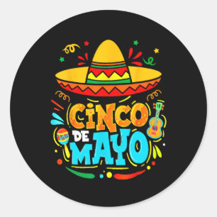 Sticker Rond Cinco De Mayo Chapeau Mexicain Fête Piment