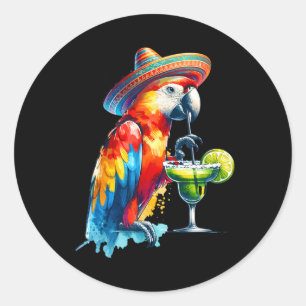 Sticker Rond Cinco De Mayo Chapeau Mexicain Perroquet Buvant Un