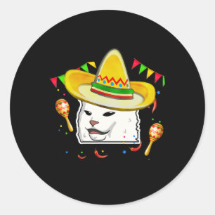 Sticker Rond Cinco De Mayo Chaton Sale Mexicain Chapeau Mexicai