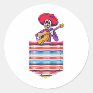 Sticker Rond Cinco De Mayo Chemise Mexicaine Fiesta Calaca Poch