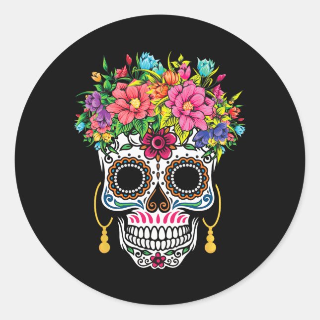 Sticker Rond Cinco De Mayo Crâne à sucre Dia De Los Muertos Jou (Devant)