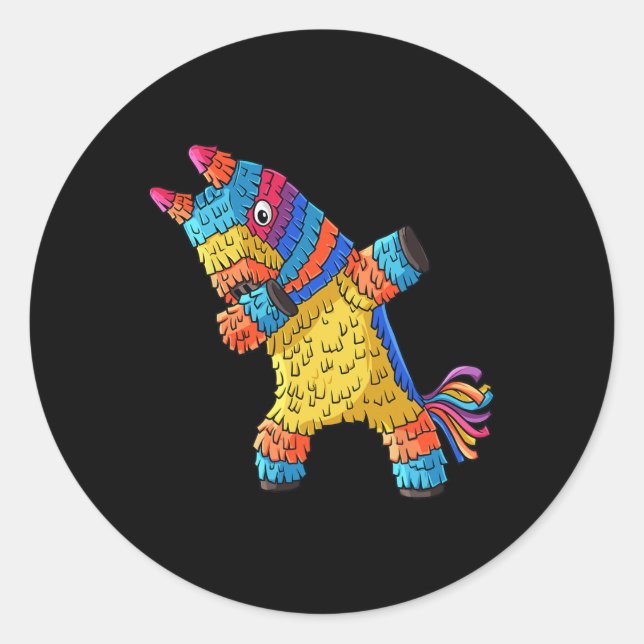 Sticker Rond Cinco De Mayo Dabbing Donkey Pinata Funny Mexicain (Devant)