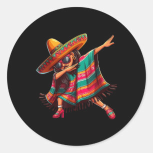 Sticker Rond Cinco De Mayo Dabbing Mexicaine Femme Fille Drôle 