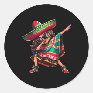 Sticker Rond Cinco De Mayo Dabbing Mexicaine Femme Fille Drôle