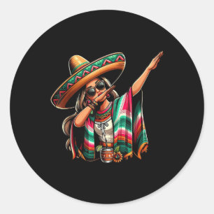 Sticker Rond Cinco De Mayo Dabbing Mexicaine Femmes Drôle Cinco