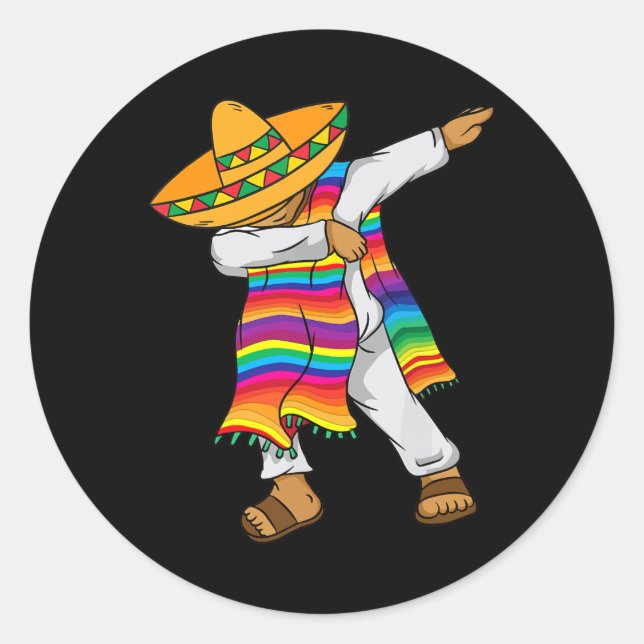 Sticker Rond Cinco De Mayo Dabbing Mexicaine Poncho Enfants (Devant)