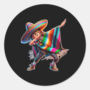 Sticker Rond Cinco De Mayo Dabbing Poncho Sombrero Dab Mexicain