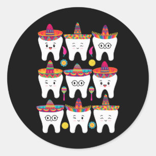 Sticker Rond Cinco De Mayo Dental Mexicaine Fiesta Dentiste Hyg
