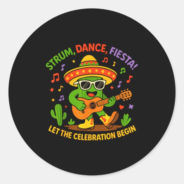 Sticker Rond Cinco de mayo drôle de cactus sombrero gratter dan (Devant)