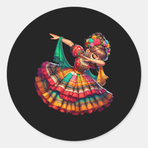 Sticker Rond Cinco De Mayo Femme Mexicaine Drôle Dabbing Cinco