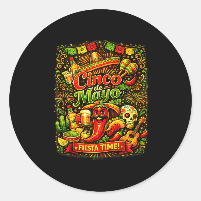 Sticker Rond Cinco de mayo fiesta mexicaine party cinco deC (Devant)