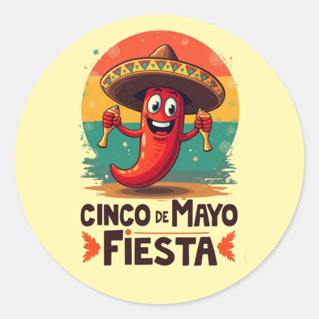 Sticker Rond Cinco de Mayo Fiesta - soirée mexicaine épicée et  (Devant)