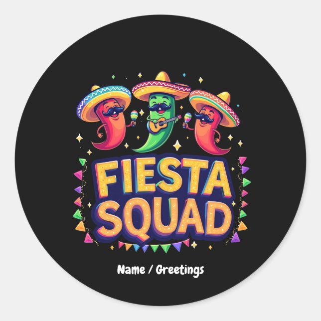 Sticker Rond Cinco de Mayo Fiesta Squad Famille Mexicaine Party (Devant)