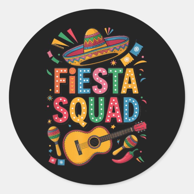 Sticker Rond Cinco De Mayo Fiesta Squad Sombrero Guitare Amusem (Devant)