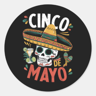Sticker Rond Cinco De Mayo Funny Camisa Mexicaine Sombrero Fies
