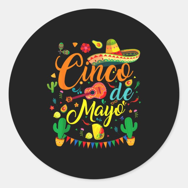 Sticker Rond Cinco de mayo funny mexican fiesta party 5 de mayo (Devant)