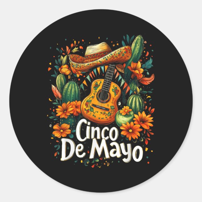 Sticker Rond Cinco De Mayo - Funny Mexican Poncho Fiesta Party (Devant)