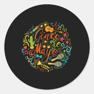 Sticker Rond Cinco De Mayo Hommes Femmes Fiesta Mexicaine Taco