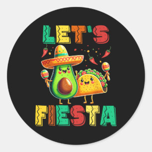 Sticker Rond Cinco De Mayo Lets Fiesta Avocado Et Tacos Cinco