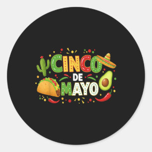 Sticker Rond Cinco De Mayo Lets Fiesta Avocado Et Tacos Cinco