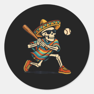 Sticker Rond Cinco De Mayo Mariachi Skeleton Baseball Mexicain