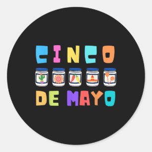 Sticker Rond Cinco De Mayo Mayonnaise Jars Funny Mai 5 Cinco