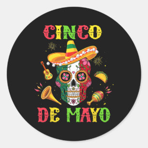 Sticker Rond Cinco De Mayo Mexicain Crâne de Sucre Fiesta Squad