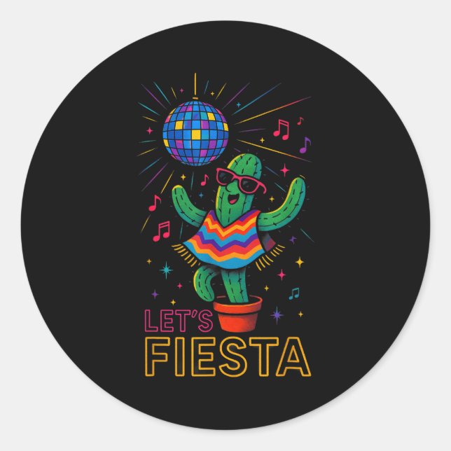 Sticker Rond Cinco de mayo mexican cactus party funny letsCinco (Devant)