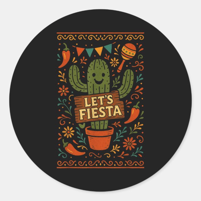 Sticker Rond Cinco de mayo mexican cactus party funny letsCinco (Devant)
