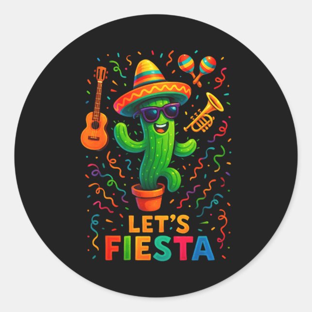 Sticker Rond Cinco de mayo mexican cactus party funny letsCinco (Devant)