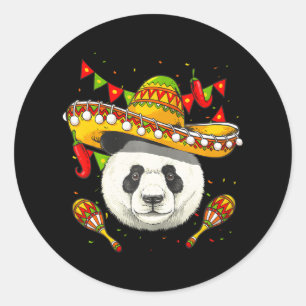 Sticker Rond Cinco de Mayo Panda Amoureux mexicain Sombrero Pan