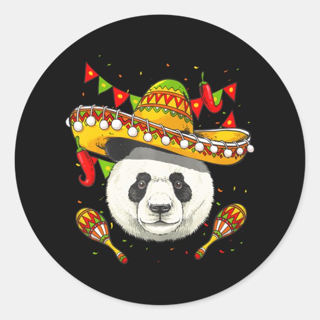 Sticker Rond Cinco de Mayo Panda Amoureux mexicain Sombrero Pan (Devant)