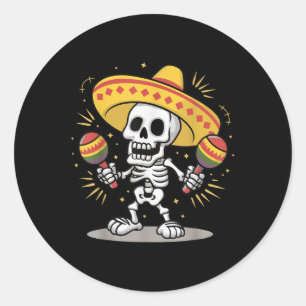 Sticker Rond Cinco De Mayo Skeleton Sombrero Fiesta Mexicain Ho
