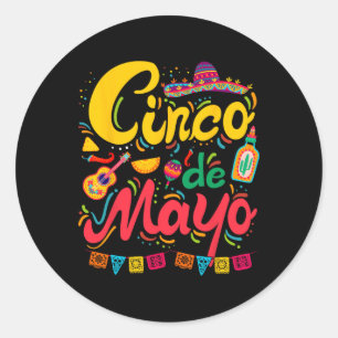 Sticker Rond Cinco De Mayo Taco Mexicain Drôle 5 De Mayo Faison