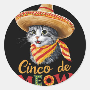 Sticker Rond Cinco De Meow Cinco De Mayo Drôle de Chat Mexicain