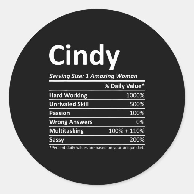 Sticker Rond Cindy Nutrition D Name Funny Christmas  (Devant)