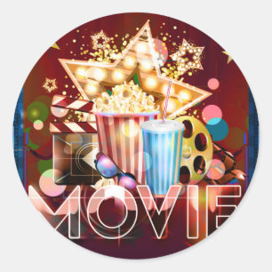 Sticker Rond Cinéma Films Soirée Cinéma Cadeau de Fête d'Annive