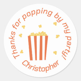Sticker Rond Cinéma Nuit Popcorn Merci personnalisé