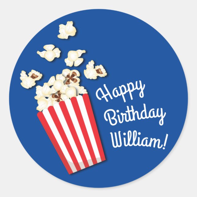 Sticker Rond Cinéma Popcorn fête d'anniversaire (Devant)