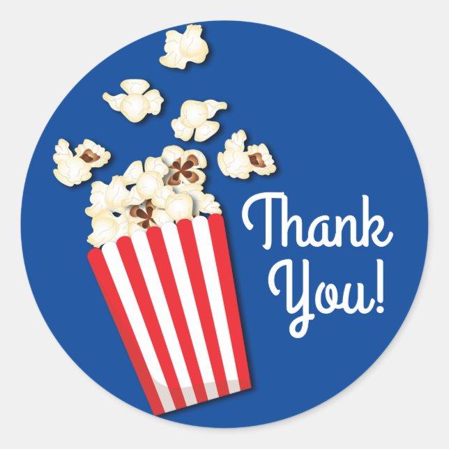 Sticker Rond Cinéma Popcorn Fête d'anniversaire Merci (Devant)