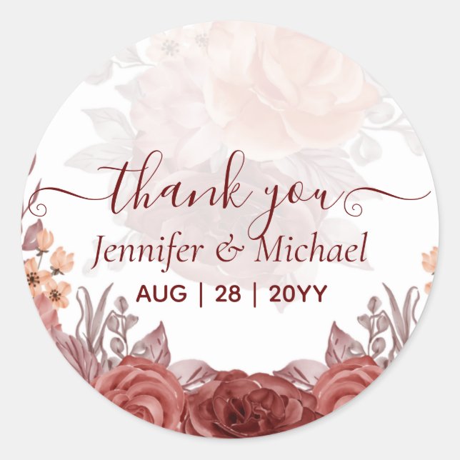 Sticker Rond Cinnamon Terracotta TOMBE Floral MARIAGE (Devant)