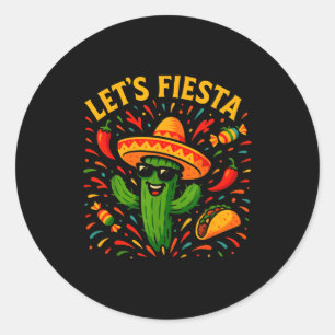 Sticker Rond Cinq mai party mexicain cactus drôle letsCinco