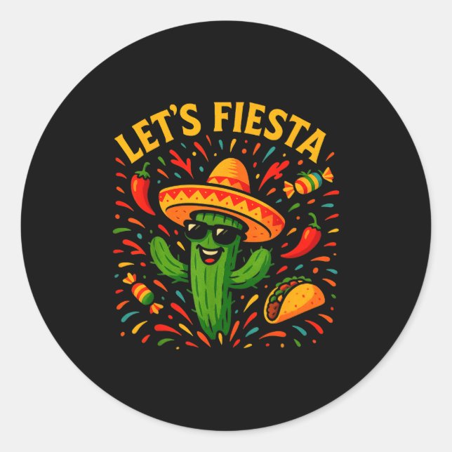 Sticker Rond Cinq mai party mexicain cactus drôle letsCinco (Devant)