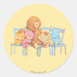Sticker Rond Cinq Ours Croustillants Et Colorés Sur Les Chaises